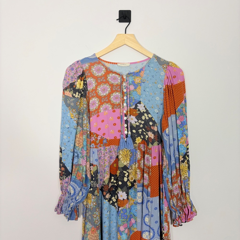 Spell & The Gypsy Collective Cha Cha Boho Midi Dress Patchwork Floral Small - Picture 3 of 10